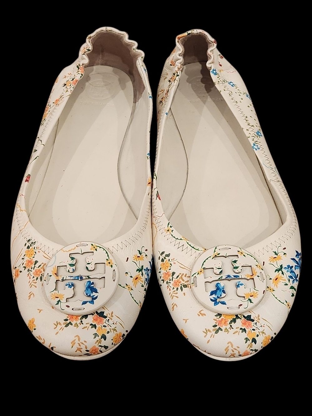 Tory Burch Minnie Multicolor Floral Double T Logo Travel Leather Ballet Flats 11
